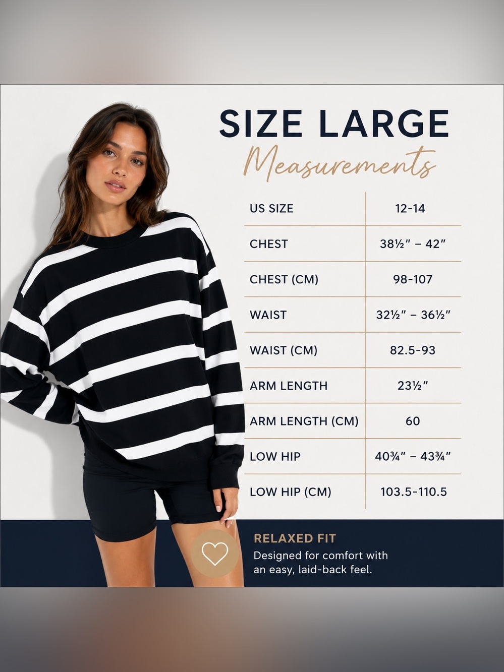 Black & White Striped Cotton Long Sleeve Top | Crew Neck | Large - Picture 10 of 10